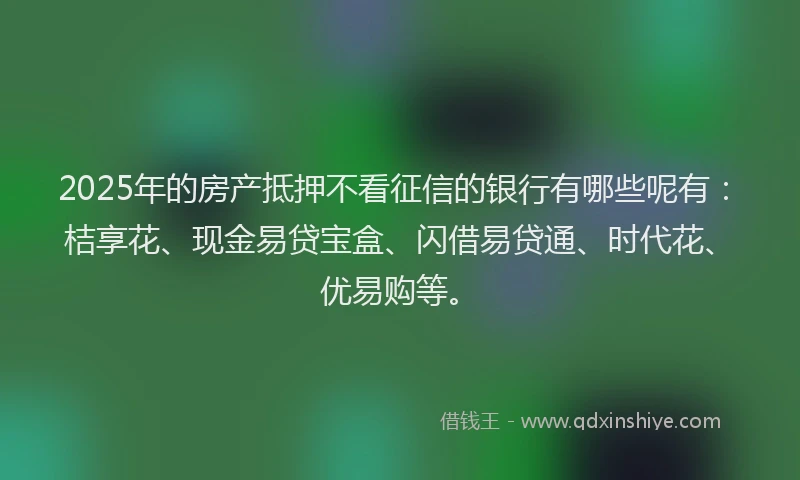 2025年的房产抵押不看征信的银行有哪些呢有：桔享花、现金易贷宝盒、闪借易贷通、时代花、优易购等。