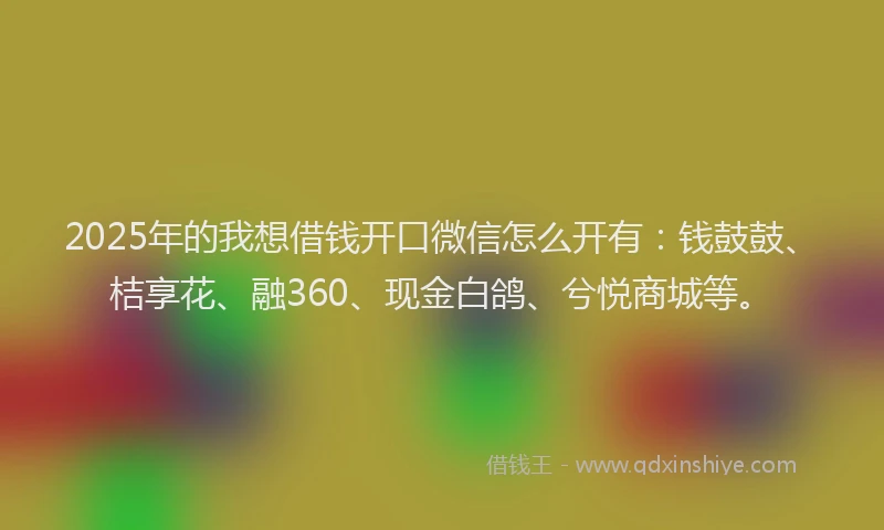2025年的我想借钱开口微信怎么开有：钱鼓鼓、桔享花、融360、现金白鸽、兮悦商城等。