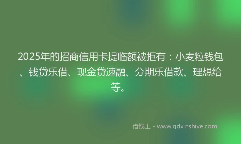 2025年的招商信用卡提临额被拒有：小麦粒钱包、钱贷乐借、现金贷速融、分期乐借款、理想给等。