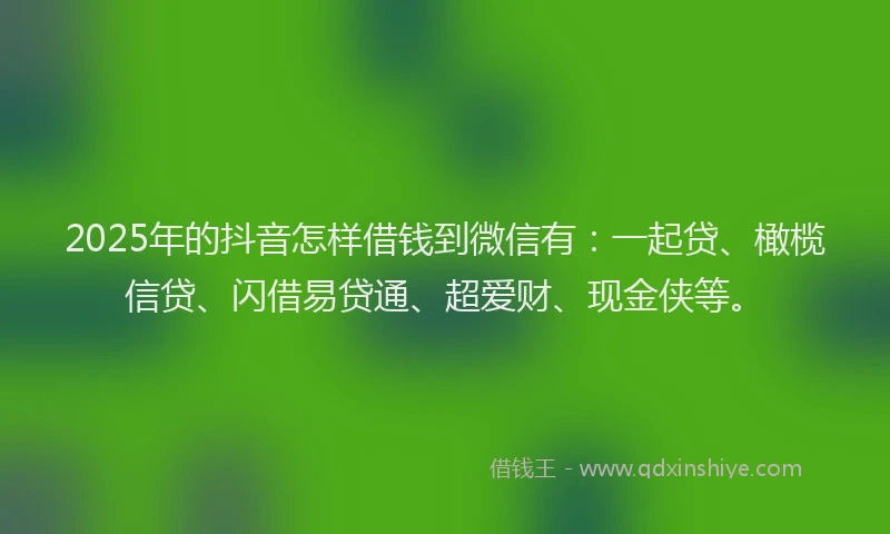 2025年的抖音怎样借钱到微信有：一起贷、橄榄信贷、闪借易贷通、超爱财、现金侠等。