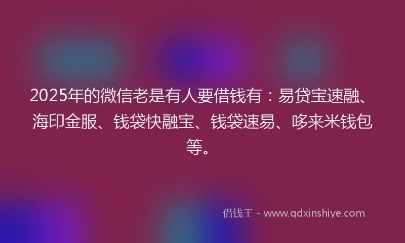2025年的微信老是有人要借钱有：易贷宝速融、海印金服、钱袋快融宝、钱袋速易、哆来米钱包等。