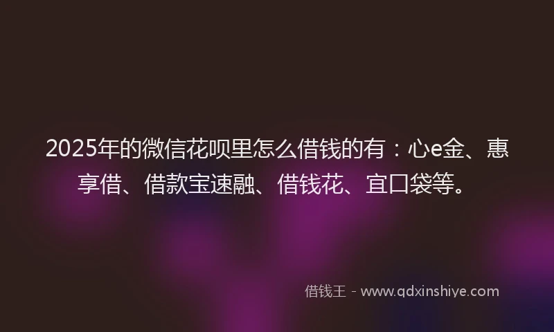 2025年的微信花呗里怎么借钱的有：心e金、惠享借、借款宝速融、借钱花、宜口袋等。