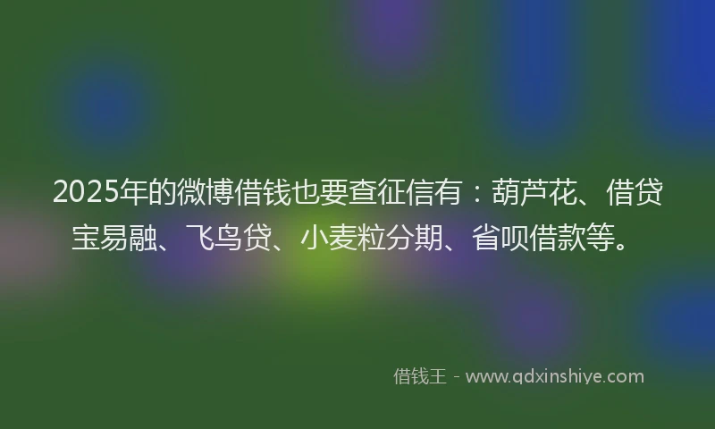 2025年的微博借钱也要查征信有：葫芦花、借贷宝易融、飞鸟贷、小麦粒分期、省呗借款等。