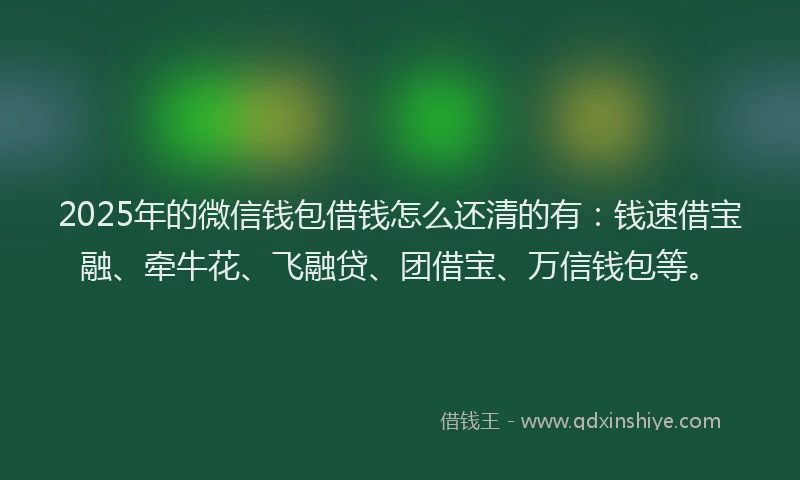 2025年的微信钱包借钱怎么还清的有：钱速借宝融、牵牛花、飞融贷、团借宝、万信钱包等。