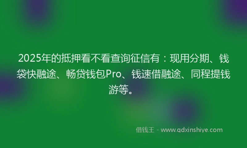 2025年的抵押看不看查询征信有：现用分期、钱袋快融途、畅贷钱包Pro、钱速借融途、同程提钱游等。