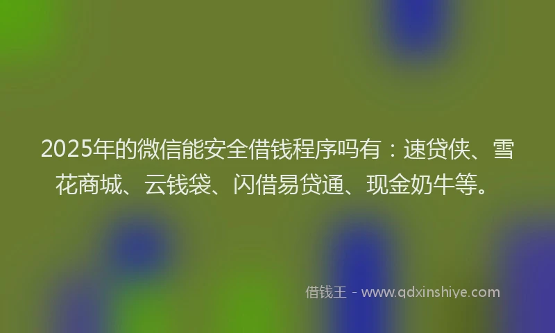 2025年的微信能安全借钱程序吗有：速贷侠、雪花商城、云钱袋、闪借易贷通、现金奶牛等。