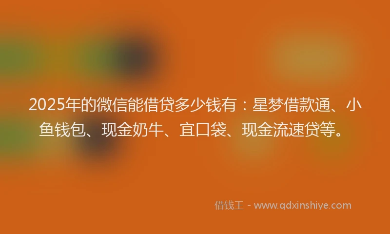 2025年的微信能借贷多少钱有：星梦借款通、小鱼钱包、现金奶牛、宜口袋、现金流速贷等。