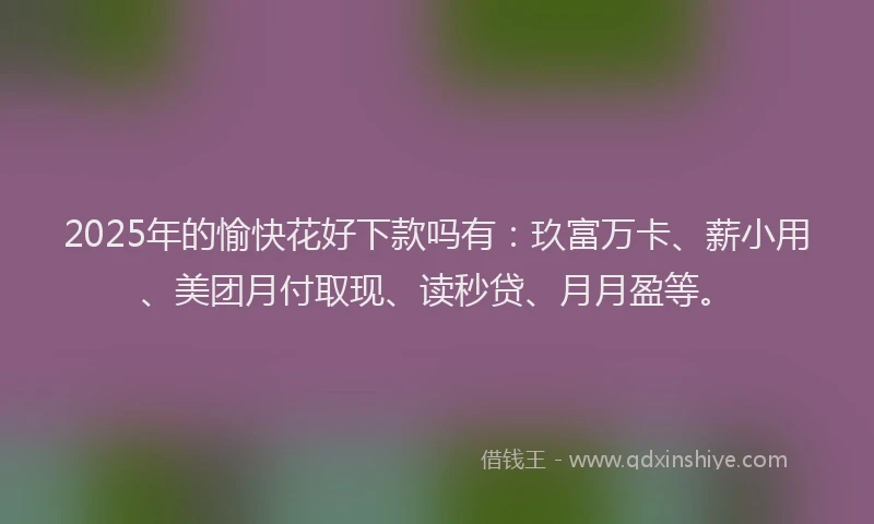 2025年的愉快花好下款吗有：玖富万卡、薪小用、美团月付取现、读秒贷、月月盈等。