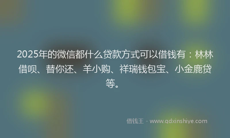 2025年的微信都什么贷款方式可以借钱有：林林借呗、替你还、羊小购、祥瑞钱包宝、小金鹿贷等。
