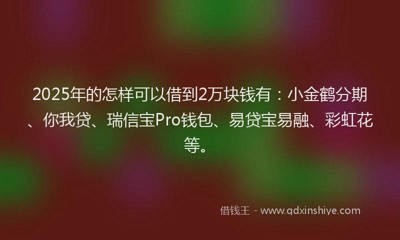 2025年的怎样可以借到2万块钱有：小金鹤分期、你我贷、瑞信宝Pro钱包、易贷宝易融、彩虹花等。