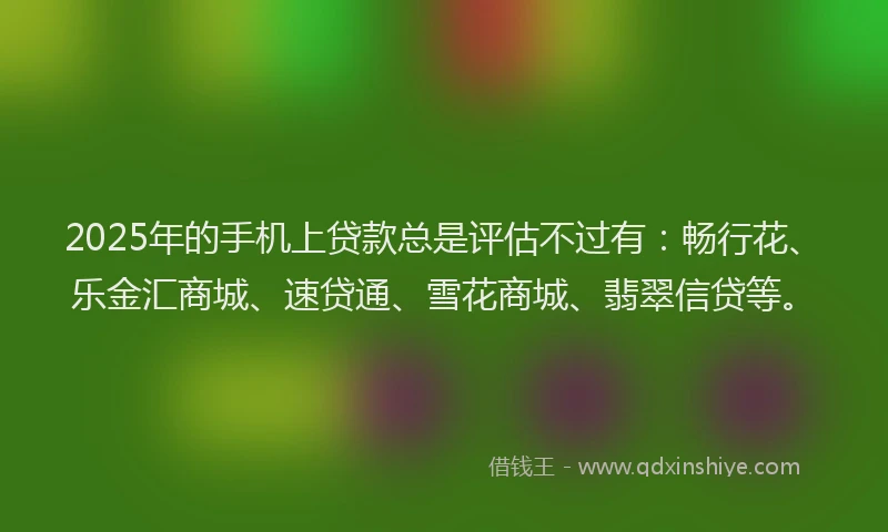 2025年的手机上贷款总是评估不过有：畅行花、乐金汇商城、速贷通、雪花商城、翡翠信贷等。