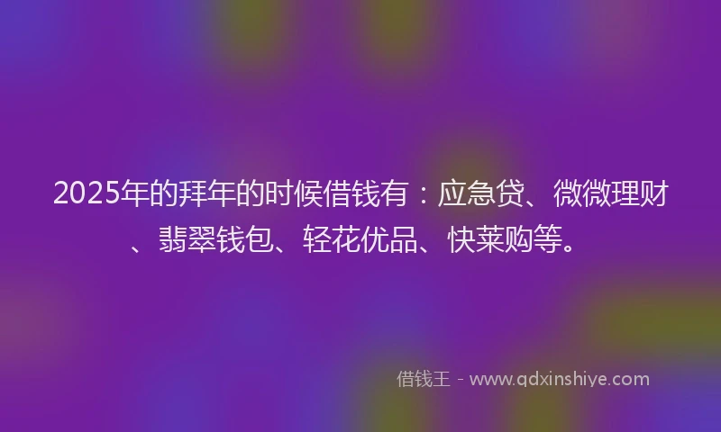 2025年的拜年的时候借钱有：应急贷、微微理财、翡翠钱包、轻花优品、快莱购等。