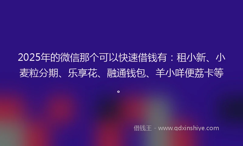 2025年的微信那个可以快速借钱有：租小新、小麦粒分期、乐享花、融通钱包、羊小咩便荔卡等。