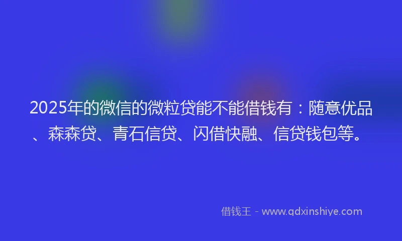2025年的微信的微粒贷能不能借钱有：随意优品、森森贷、青石信贷、闪借快融、信贷钱包等。