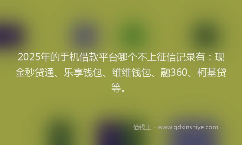 2025年的手机借款平台哪个不上征信记录有：现金秒贷通、乐享钱包、维维钱包、融360、柯基贷等。