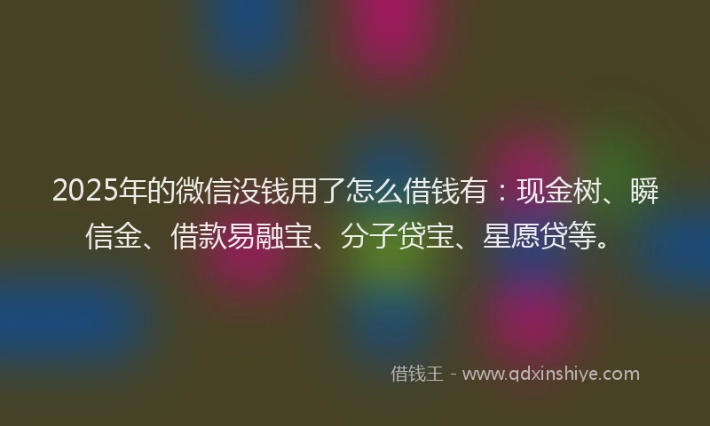 2025年的微信没钱用了怎么借钱有：现金树、瞬信金、借款易融宝、分子贷宝、星愿贷等。