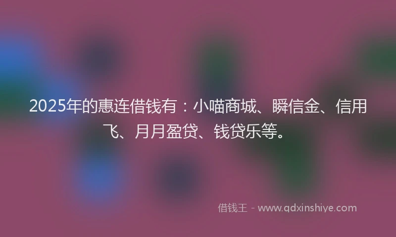 2025年的惠连借钱有：小喵商城、瞬信金、信用飞、月月盈贷、钱贷乐等。