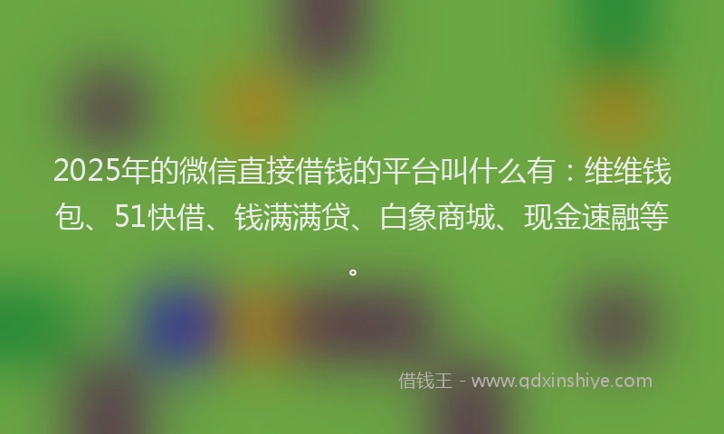 2025年的微信直接借钱的平台叫什么有：维维钱包、51快借、钱满满贷、白象商城、现金速融等。