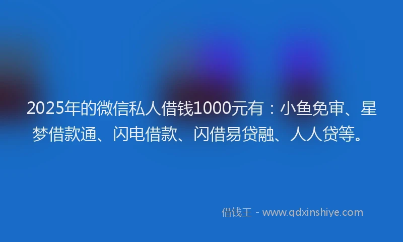 2025年的微信私人借钱1000元有：小鱼免审、星梦借款通、闪电借款、闪借易贷融、人人贷等。