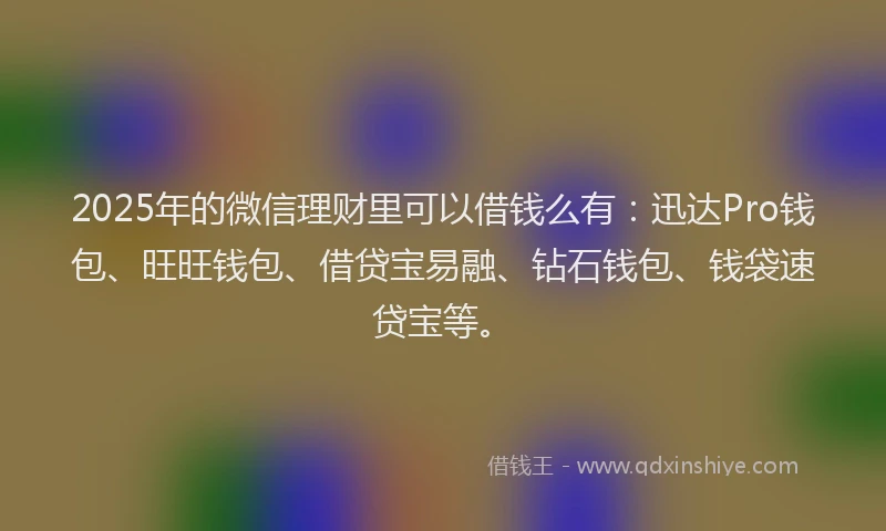 2025年的微信理财里可以借钱么有：迅达Pro钱包、旺旺钱包、借贷宝易融、钻石钱包、钱袋速贷宝等。