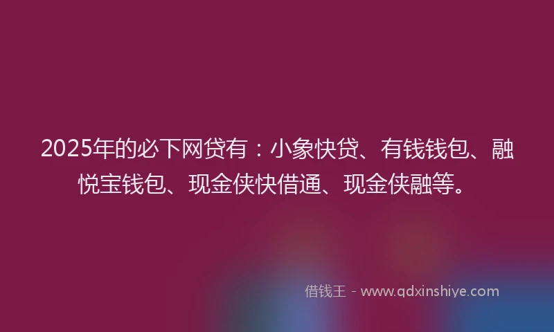 2025年的必下网贷有：小象快贷、有钱钱包、融悦宝钱包、现金侠快借通、现金侠融等。