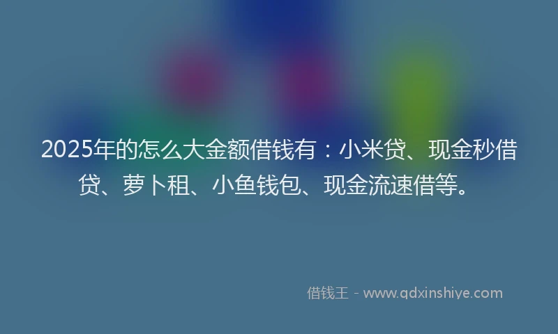 2025年的怎么大金额借钱有：小米贷、现金秒借贷、萝卜租、小鱼钱包、现金流速借等。