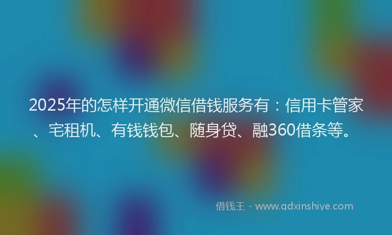 2025年的怎样开通微信借钱服务有：信用卡管家、宅租机、有钱钱包、随身贷、融360借条等。
