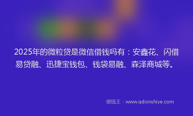 2025年的微粒贷是微信借钱吗有：安鑫花、闪借易贷融、迅捷宝钱包、钱袋易融、森泽商城等。