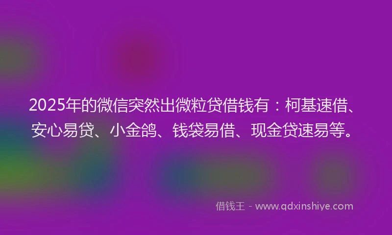 2025年的微信突然出微粒贷借钱有：柯基速借、安心易贷、小金鸽、钱袋易借、现金贷速易等。