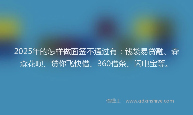 2025年的怎样做面签不通过有：钱袋易贷融、森森花呗、贷你飞快借、360借条、闪电宝等。