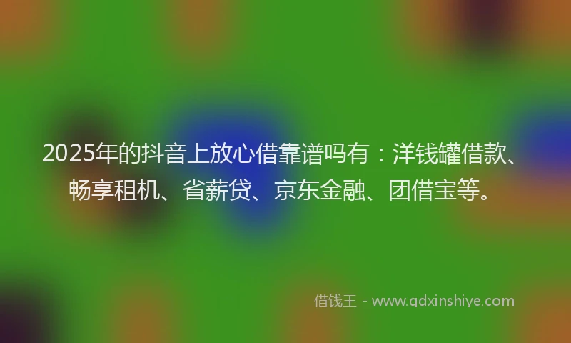 2025年的抖音上放心借靠谱吗有：洋钱罐借款、畅享租机、省薪贷、京东金融、团借宝等。