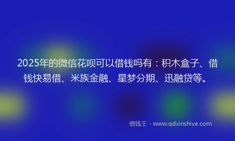 2025年的微信花呗可以借钱吗有：积木盒子、借钱快易借、米族金融、星梦分期、迅融贷等。