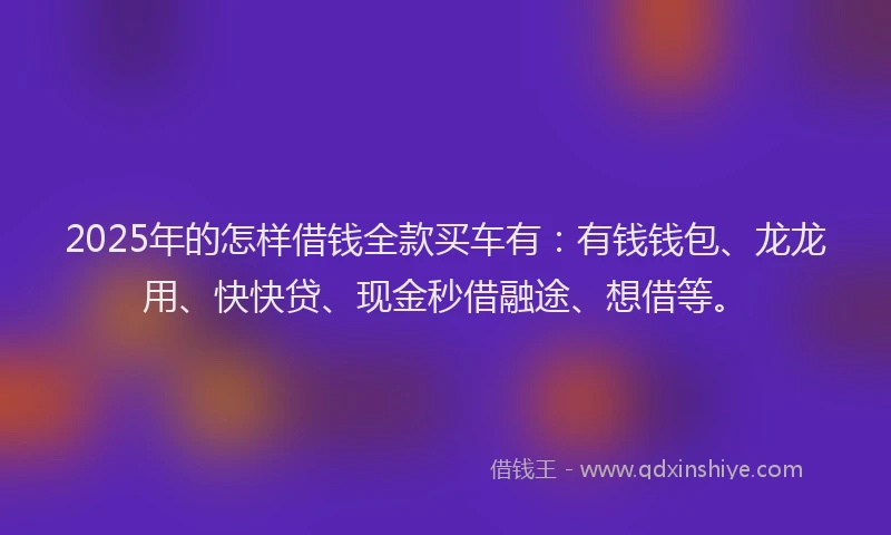 2025年的怎样借钱全款买车有：有钱钱包、龙龙用、快快贷、现金秒借融途、想借等。