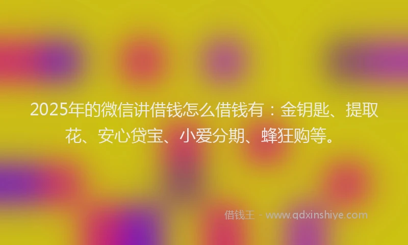 2025年的微信讲借钱怎么借钱有：金钥匙、提取花、安心贷宝、小爱分期、蜂狂购等。