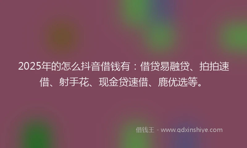 2025年的怎么抖音借钱有：借贷易融贷、拍拍速借、射手花、现金贷速借、鹿优选等。
