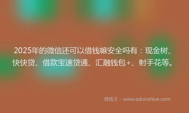 2025年的微信还可以借钱嘛安全吗有：现金树、快快贷、借款宝速贷通、汇融钱包+、射手花等。