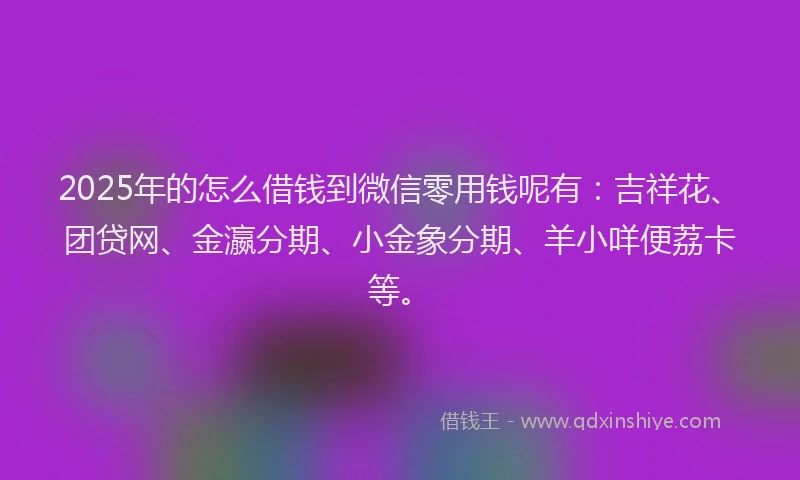 2025年的怎么借钱到微信零用钱呢有：吉祥花、团贷网、金瀛分期、小金象分期、羊小咩便荔卡等。