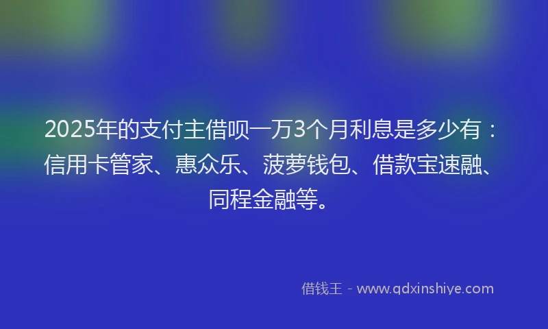 2025年的支付主借呗一万3个月利息是多少有：信用卡管家、惠众乐、菠萝钱包、借款宝速融、同程金融等。