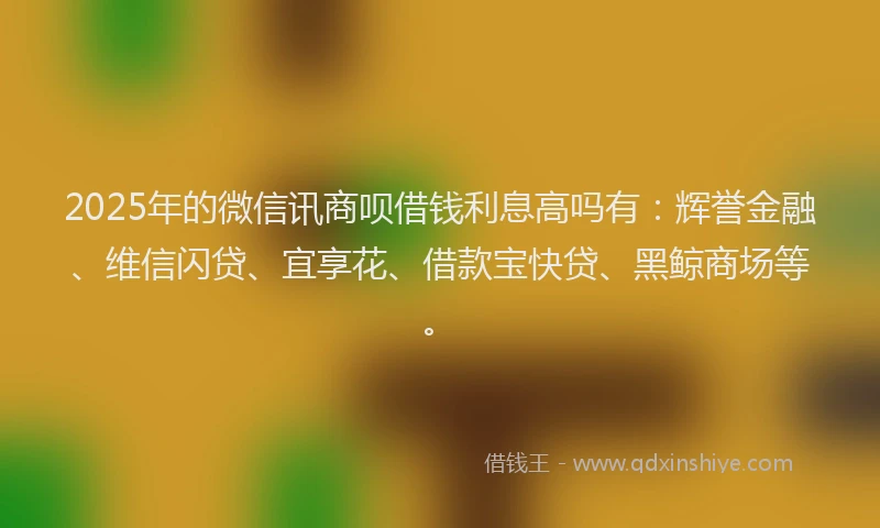 2025年的微信讯商呗借钱利息高吗有：辉誉金融、维信闪贷、宜享花、借款宝快贷、黑鲸商场等。