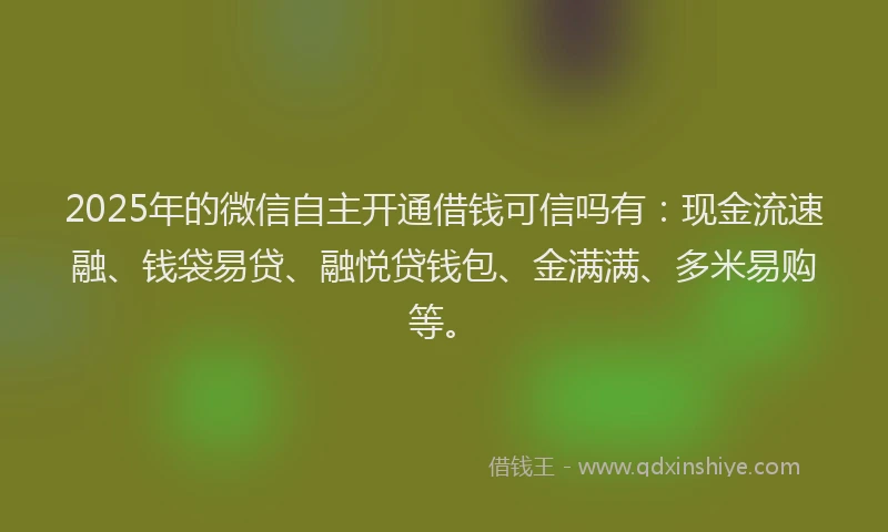 2025年的微信自主开通借钱可信吗有：现金流速融、钱袋易贷、融悦贷钱包、金满满、多米易购等。