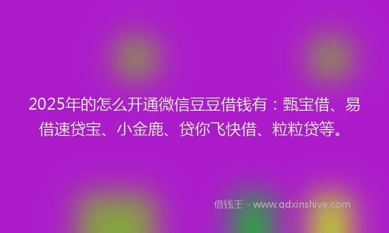 2025年的怎么开通微信豆豆借钱有：甄宝借、易借速贷宝、小金鹿、贷你飞快借、粒粒贷等。