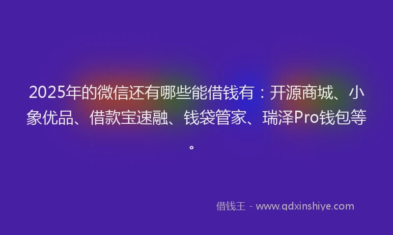 2025年的微信还有哪些能借钱有：开源商城、小象优品、借款宝速融、钱袋管家、瑞泽Pro钱包等。