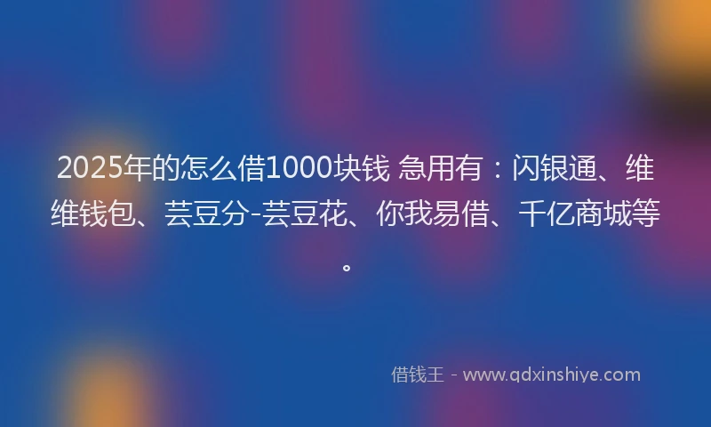 2025年的怎么借1000块钱 急用有：闪银通、维维钱包、芸豆分-芸豆花、你我易借、千亿商城等。