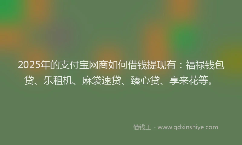 2025年的支付宝网商如何借钱提现有：福禄钱包贷、乐租机、麻袋速贷、臻心贷、享来花等。