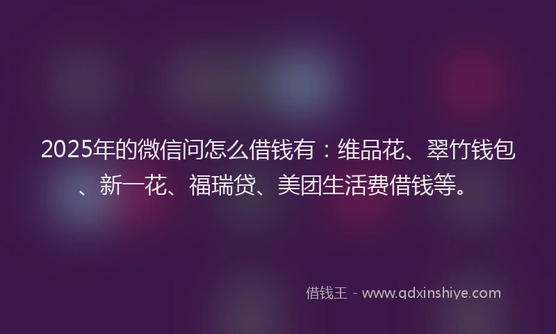 2025年的微信问怎么借钱有：维品花、翠竹钱包、新一花、福瑞贷、美团生活费借钱等。