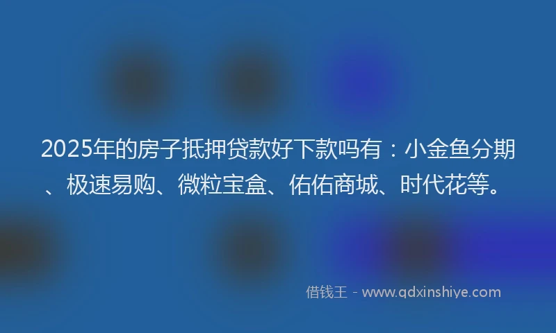2025年的房子抵押贷款好下款吗有：小金鱼分期、极速易购、微粒宝盒、佑佑商城、时代花等。