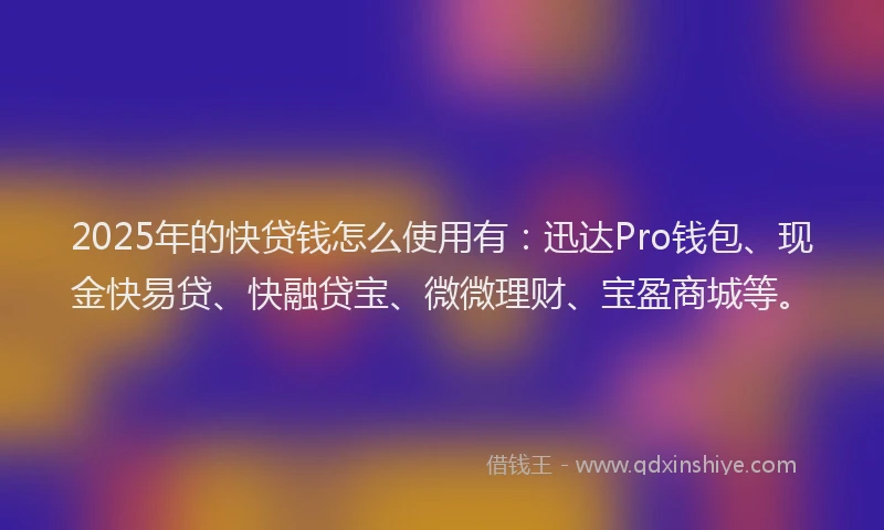2025年的快贷钱怎么使用有：迅达Pro钱包、现金快易贷、快融贷宝、微微理财、宝盈商城等。