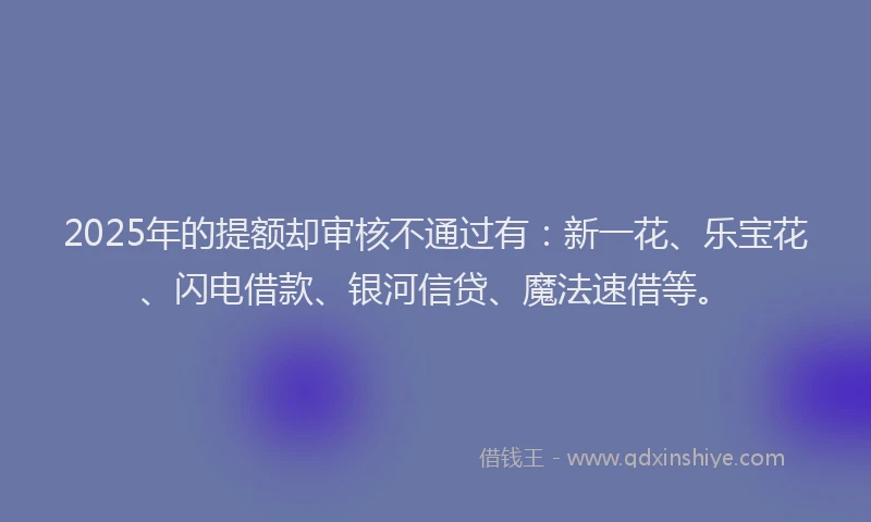 2025年的提额却审核不通过有：新一花、乐宝花、闪电借款、银河信贷、魔法速借等。