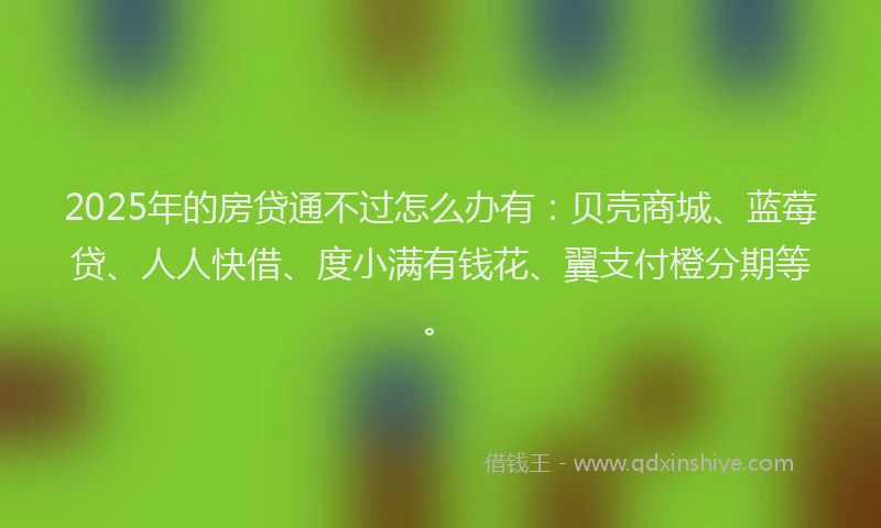 2025年的房贷通不过怎么办有：贝壳商城、蓝莓贷、人人快借、度小满有钱花、翼支付橙分期等。