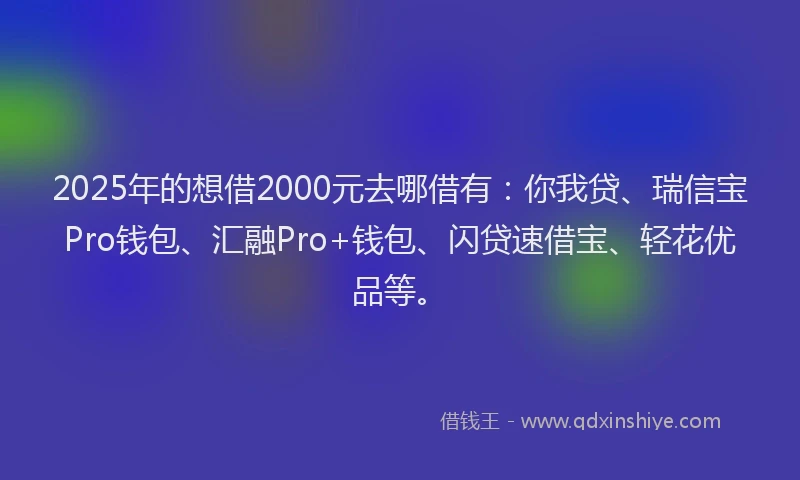 2025年的想借2000元去哪借有：你我贷、瑞信宝Pro钱包、汇融Pro+钱包、闪贷速借宝、轻花优品等。